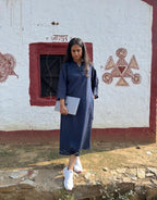 Blue Side Slit Solid Cotton Flex Regular Fit Dress