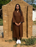 Brown Side Slit Solid Cotton Flex Regular Fit Dress