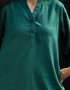 Dark Green Side Slit Solid Cotton Flex Regular Fit Dress
