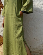 Light Green Side Slit Solid Cotton Flex Regular Fit Dress