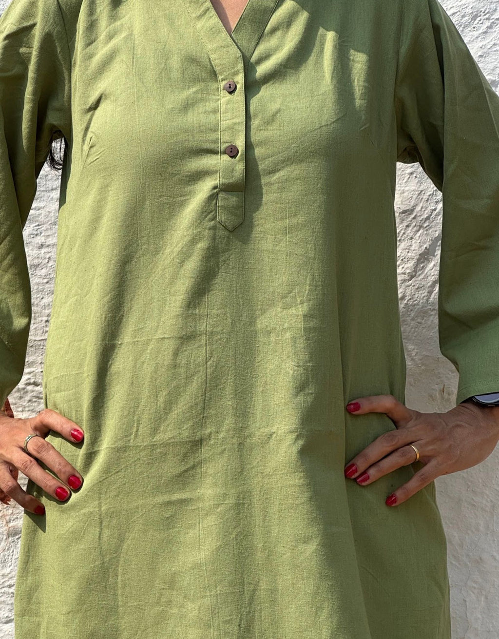 Light Green Slid Slit Solid Cotton Flex Regular Fit Dress