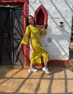 Lime Green Side Slit Solid Cotton Flex Regular Fit Dress