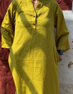Lime Green Side Slit Solid Cotton Flex Regular Fit Dress