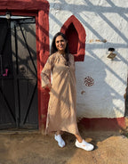 Brown Side Slit Striped Cotton Cambric Regular Fit Dress