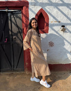 Brown Side Slit Striped Cotton Cambric Regular Fit Dress