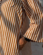 Brown Side Slit Striped Cotton Cambric Regular Fit Dress