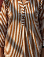 Brown Side Slit Striped Cotton Cambric Regular Fit Dress