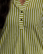 Green Side Slit Striped Cotton Cambric Regular Fit Dress