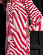 Red Side Slit Striped Cotton Cambric Regular Fit Dress
