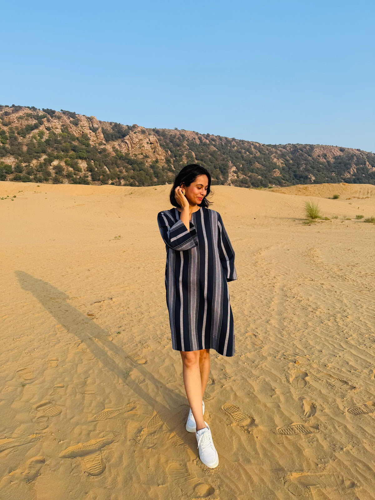 Horizon Striped A-Line Dress - Navy