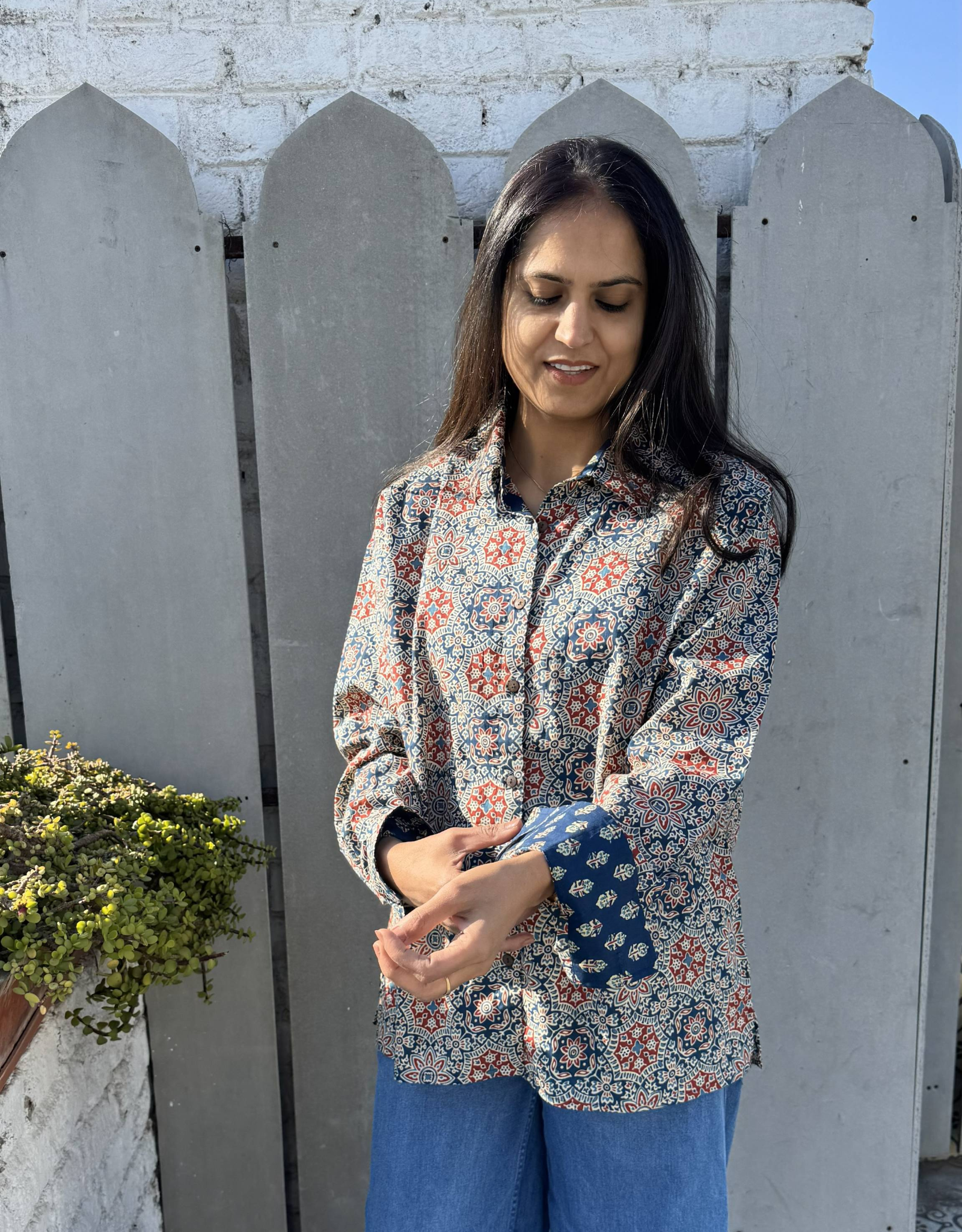 Ajrakh Mandala Cotton Oversized Shirt Without Pocket