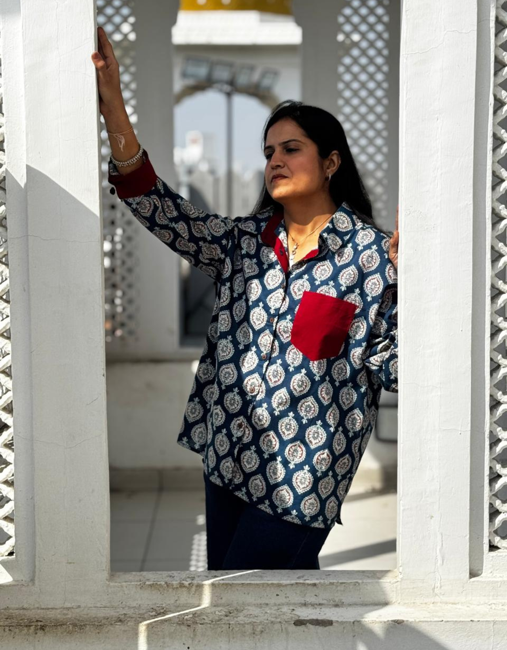 Ajarkh Patta Butti Cotton Oversized Shirt