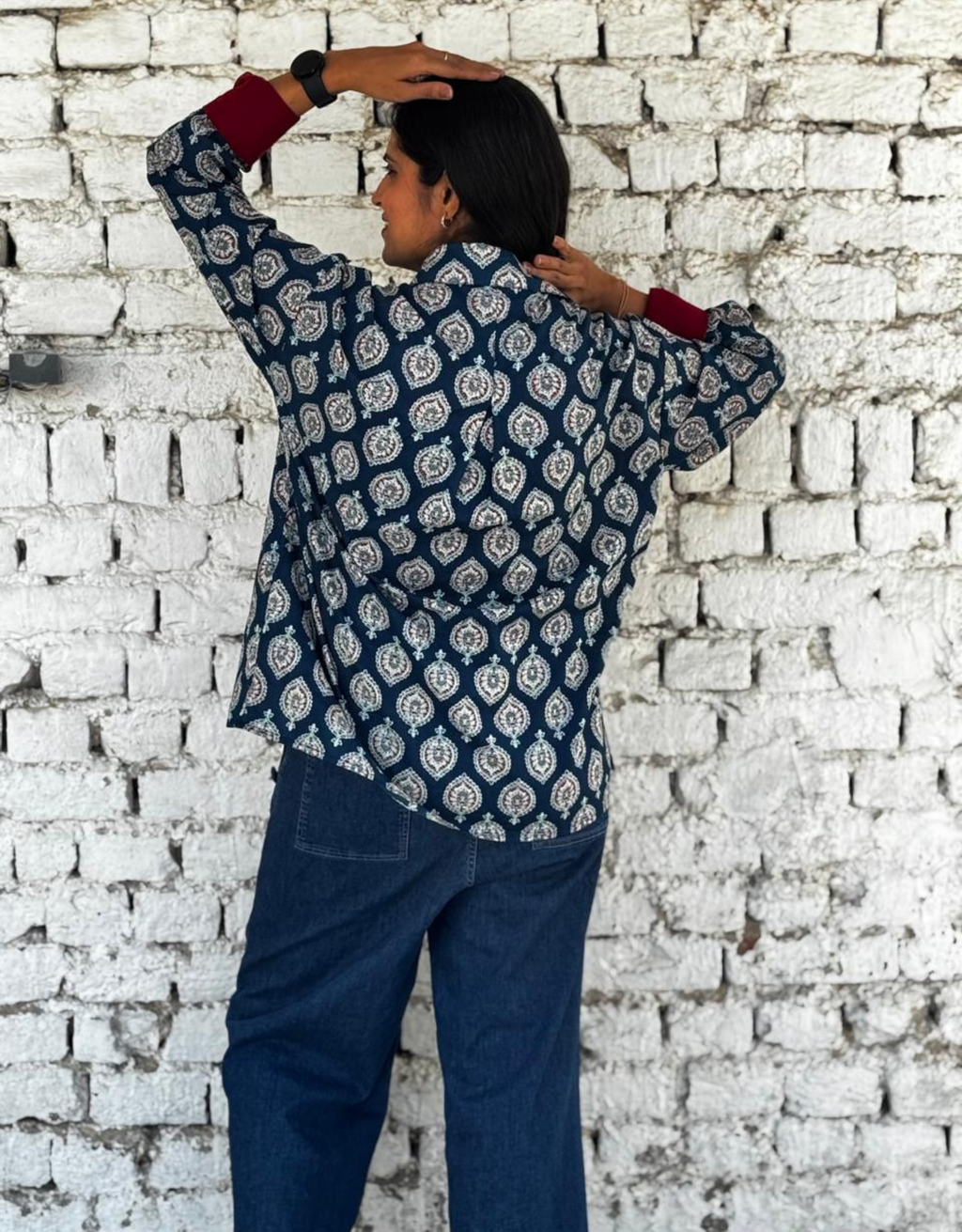 Ajarkh Patta Butti Cotton Oversized Shirt