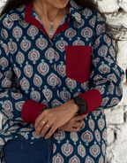 Ajarkh Patta Butti Cotton Oversized Shirt