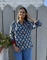 Ajarkh Patta Butti Cotton Oversized Shirt Without Pocket