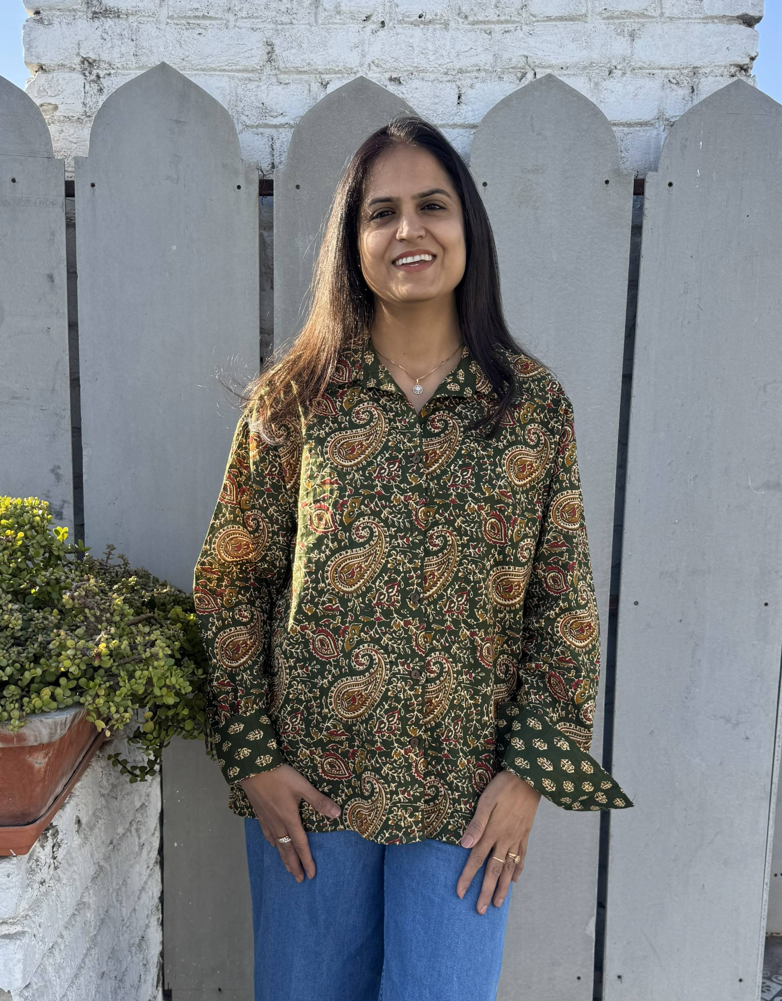 Bangalore Garden Paisley Cotton Oversized Shirt Without Pocket