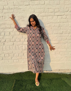 Black Ajarakh Cotton Regular Fit Dress
