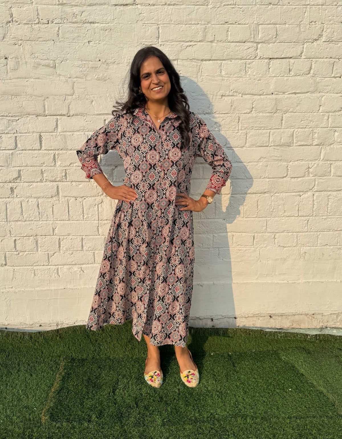 Black Ajarakh Cotton Regular Fit Dress