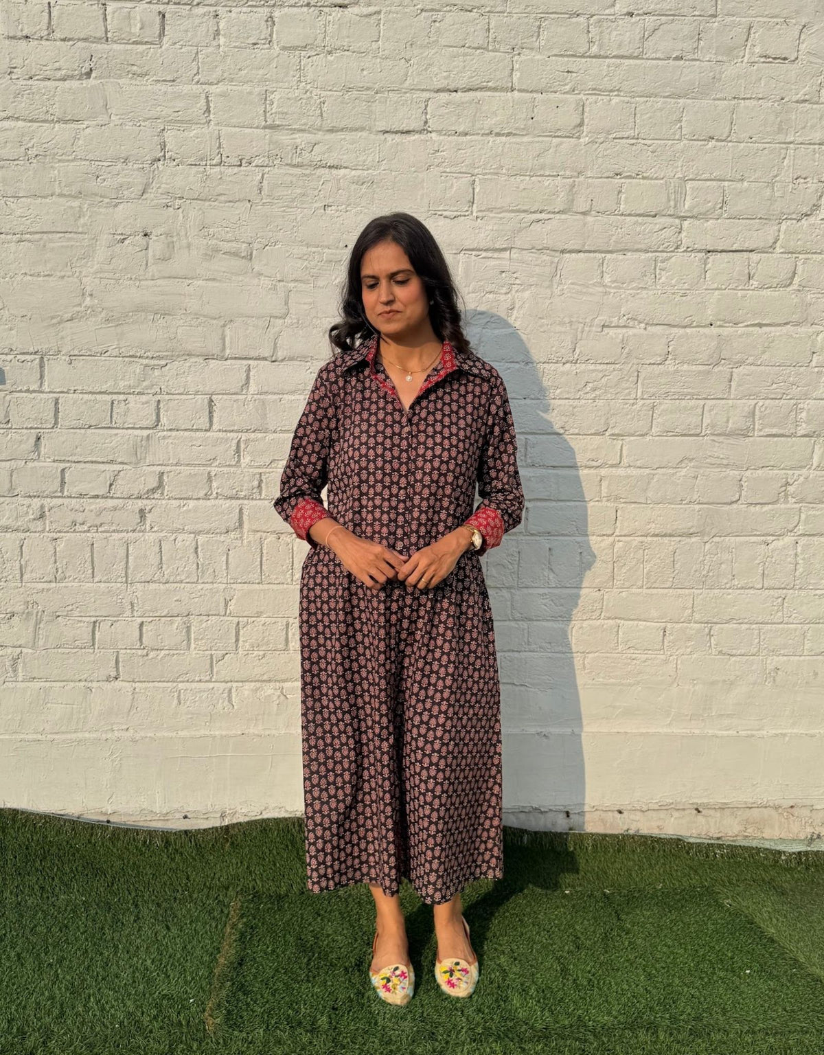Black Butti Cotton Regular Fit Dress
