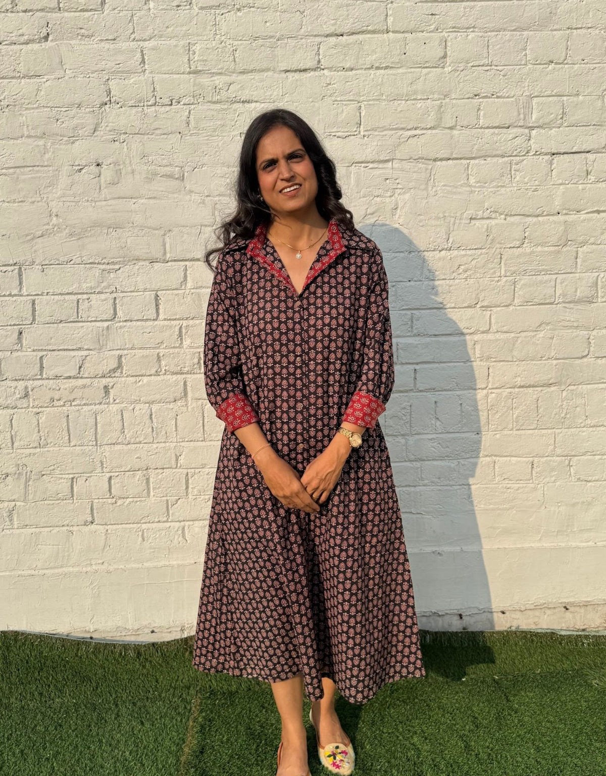 Black Butti Cotton Regular Fit Dress
