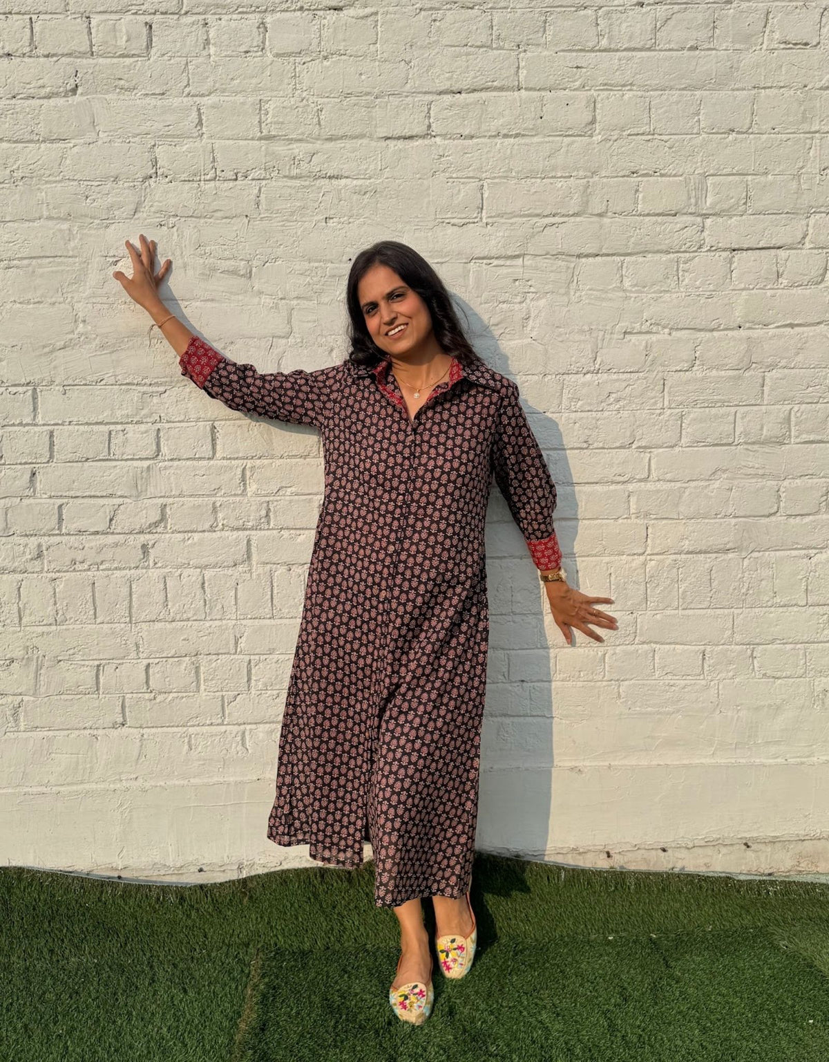 Black Butti Cotton Regular Fit Dress