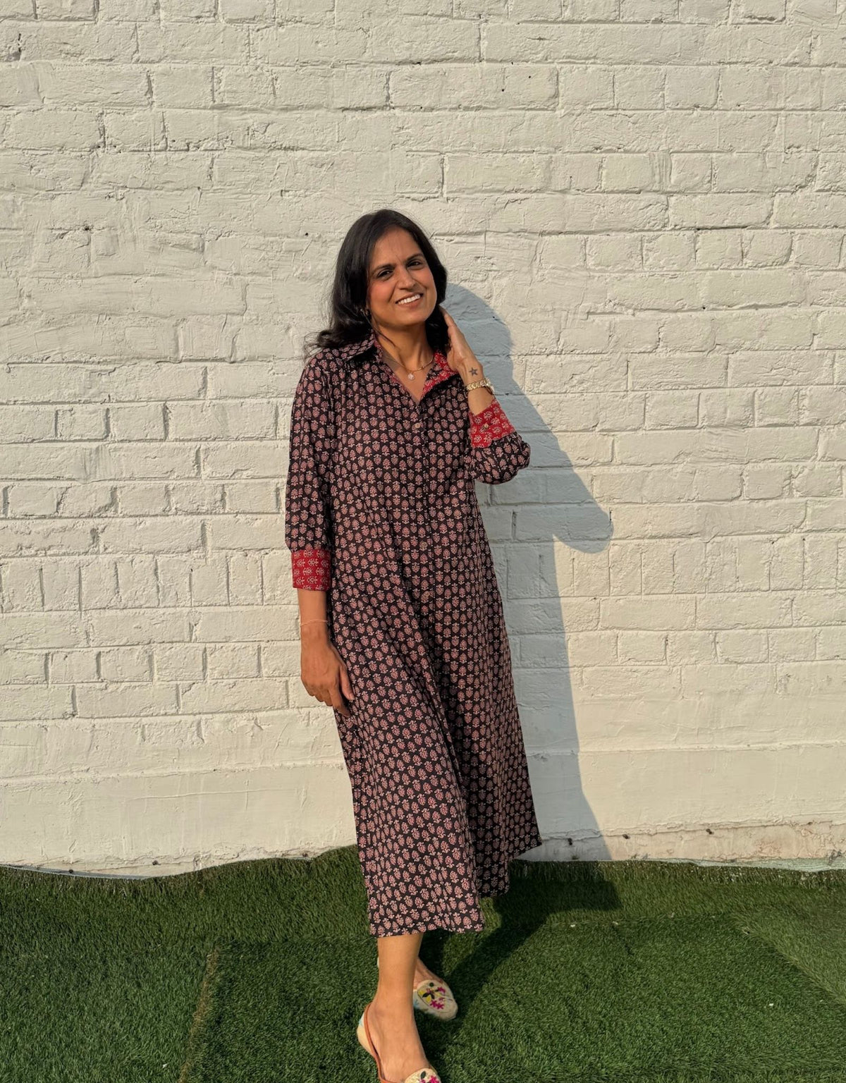 Black Butti Cotton Regular Fit Dress