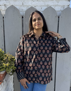 Black Gulmohar Cotton Oversized Shirt Without Pocket