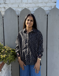 Black Zigzag Gul Cotton Oversized Shirt Without Pocket