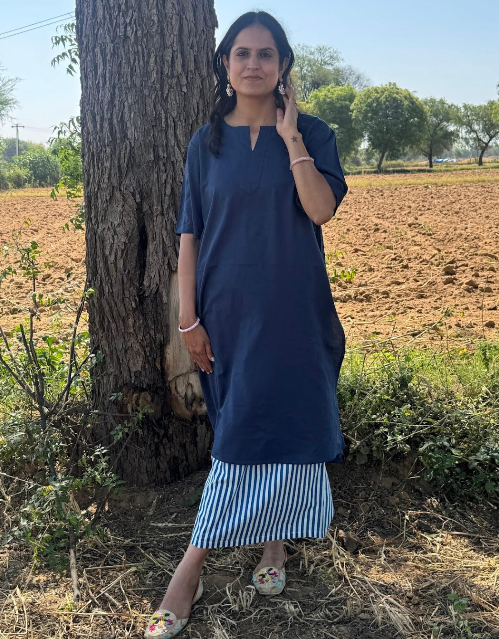 Blue Culotte Cotton Flex Co-Ord Set