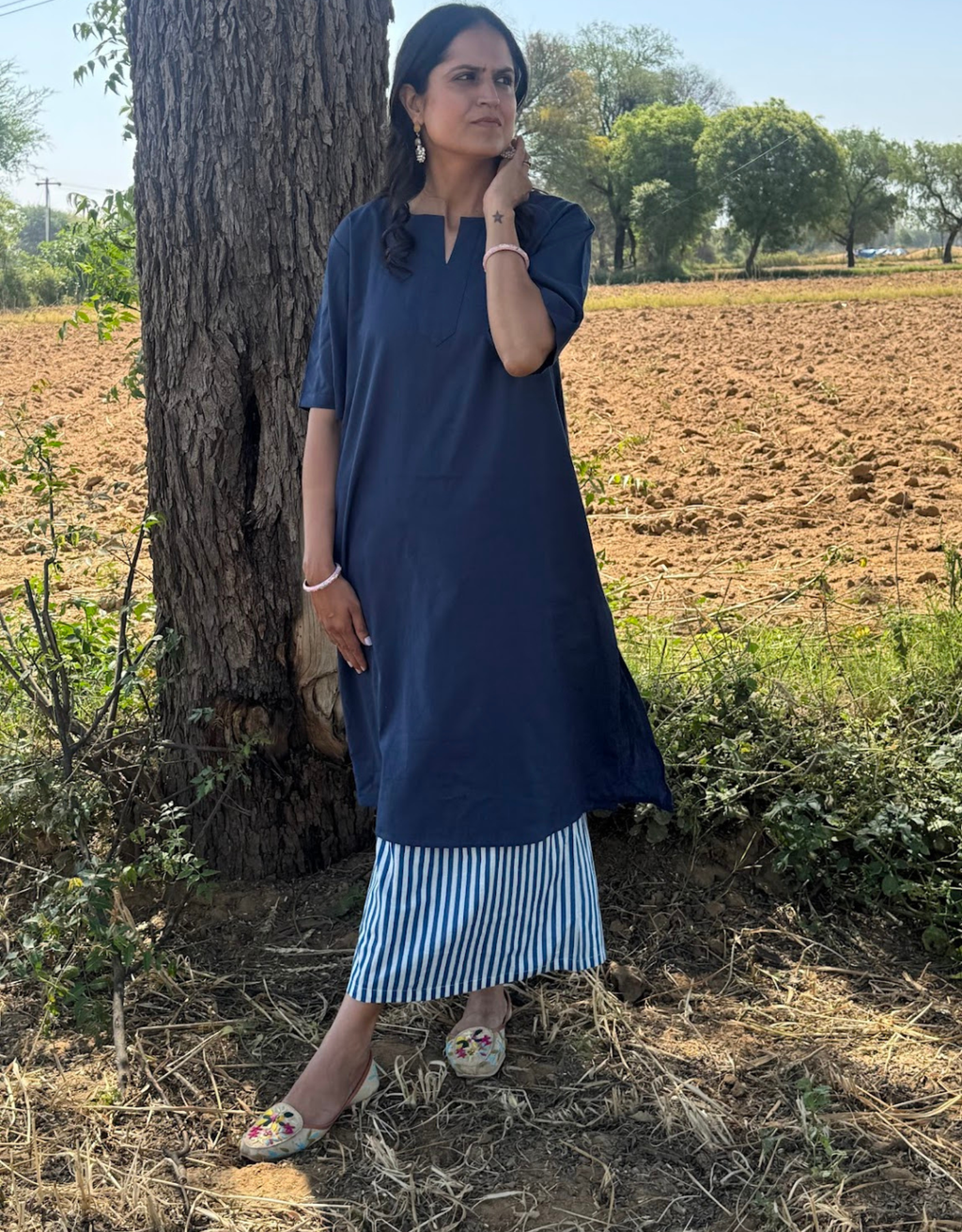 Blue Culotte Cotton Flex Co-Ord Set