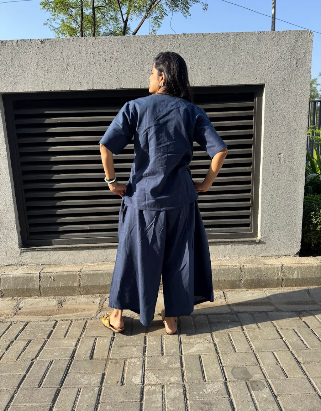 Blue Short Culotte Cotton Flex Co-Ord Set