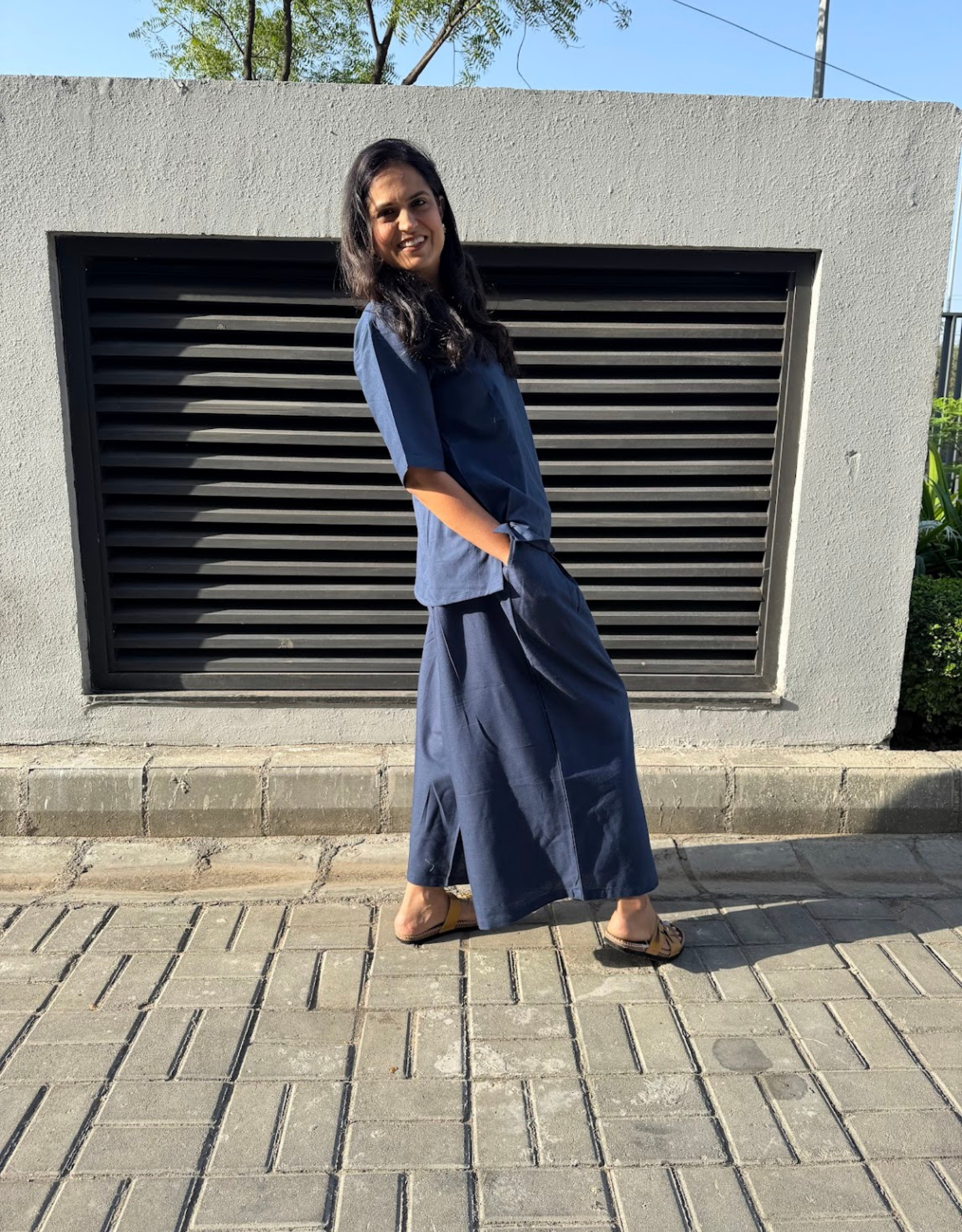 Blue Short Culotte Cotton Flex Co-Ord Set