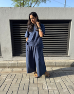 Blue Short Culotte Cotton Flex Co-Ord Set