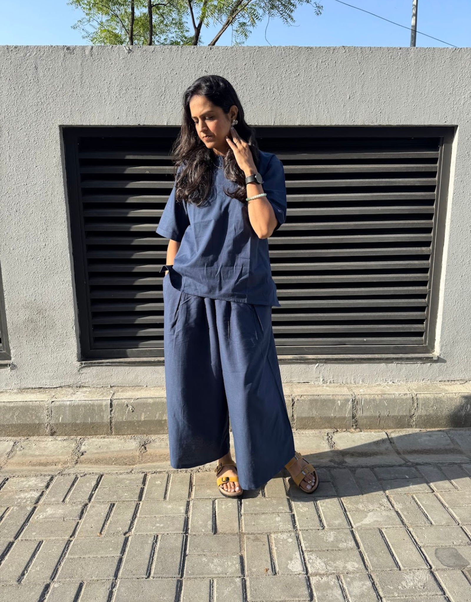 Blue Short Culotte Cotton Flex Co-Ord Set