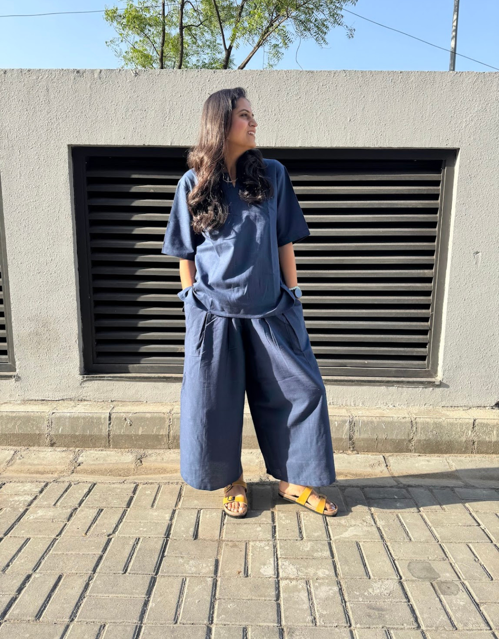 Blue Short Culotte Cotton Flex Co-Ord Set