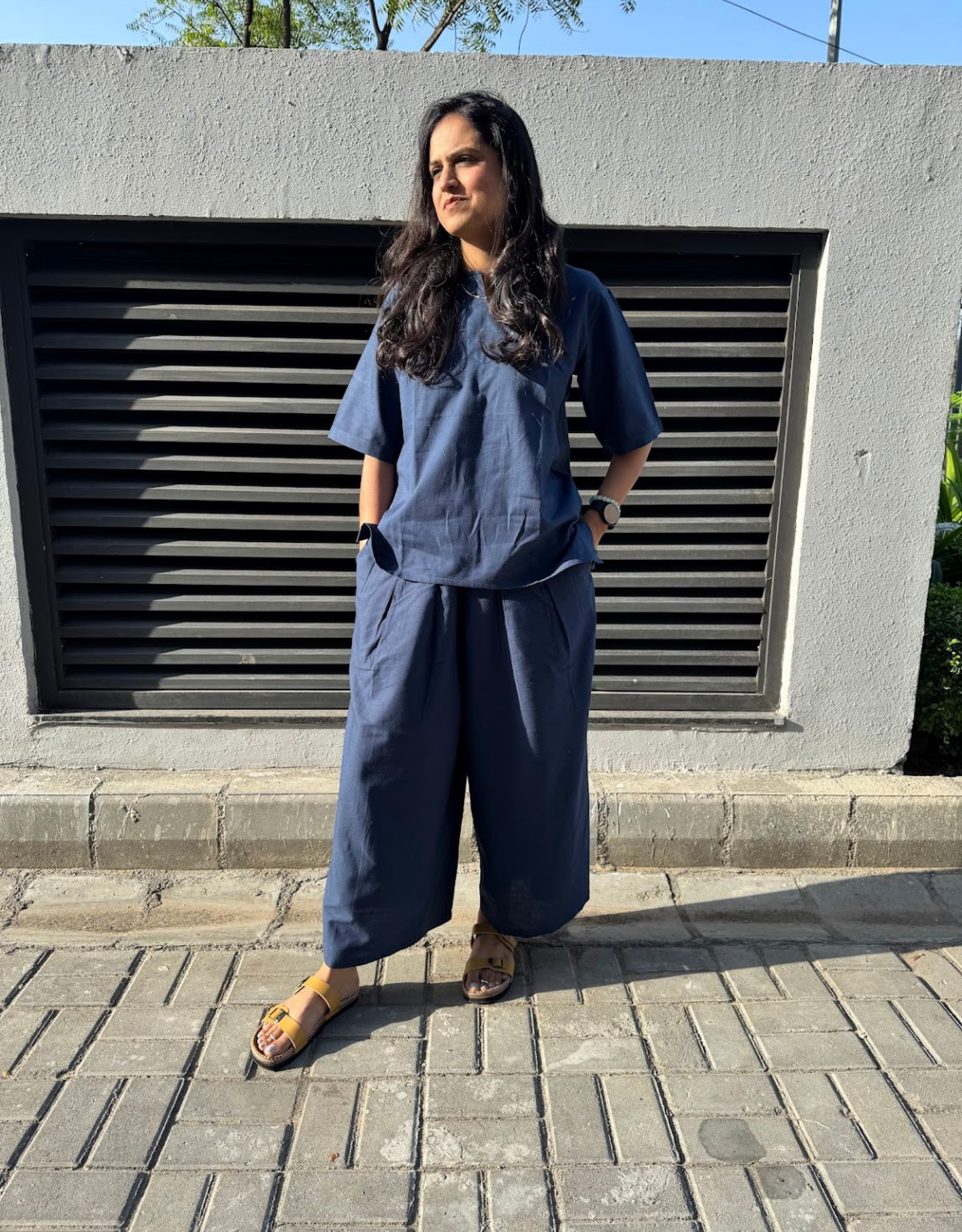Blue Short Culotte Cotton Flex Co-Ord Set