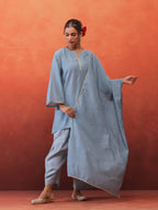 MulChanderi Short Kurta With Balloon Pant - Pastel Blue