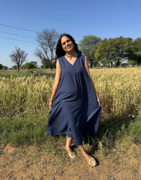 Blue Cotton Flex Sleeveless Long Dress