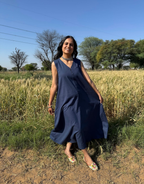 Blue Cotton Flex Sleeveless Long Dress