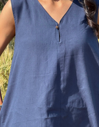 Blue Cotton Flex Sleeveless Long Dress