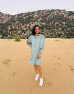 Stretch Ripstop Solid Gathered Dress - Blue