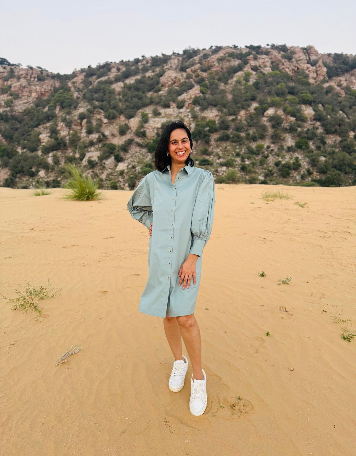 Stretch Ripstop Solid Gathered Dress - Blue