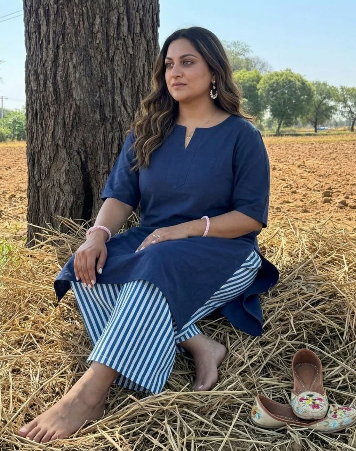 Blue Culotte Cotton Flex Co-Ord Set | Designed for Curves, Up to 6XL