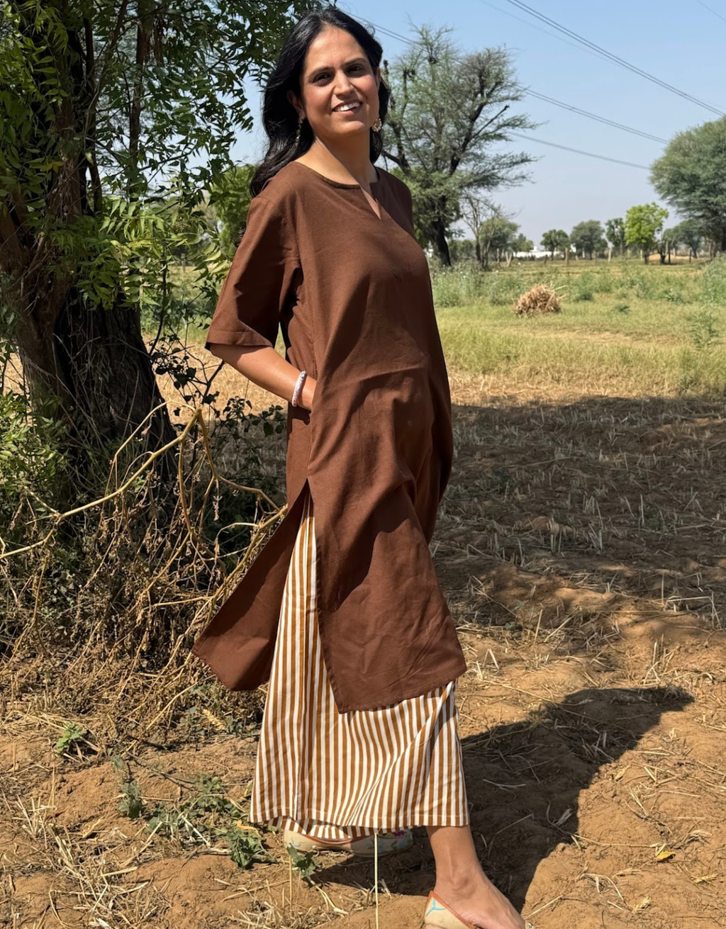 Brown Culotte Cotton Flex Co-Ord Set