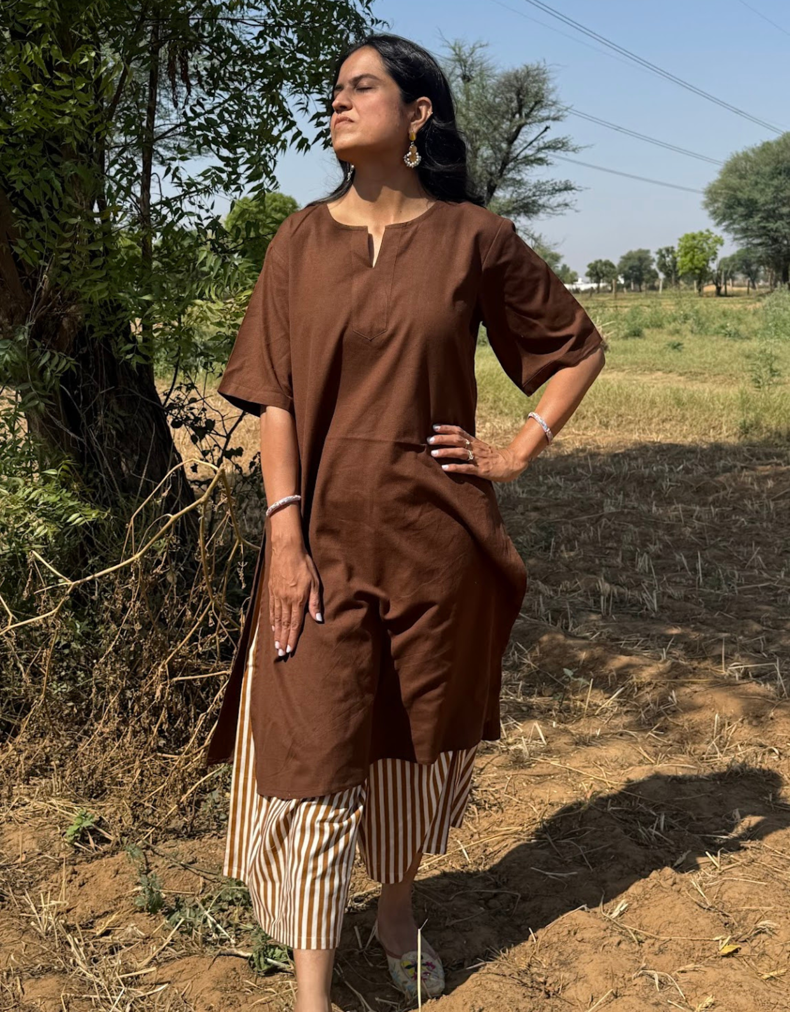 Brown Culotte Cotton Flex Co-Ord Set