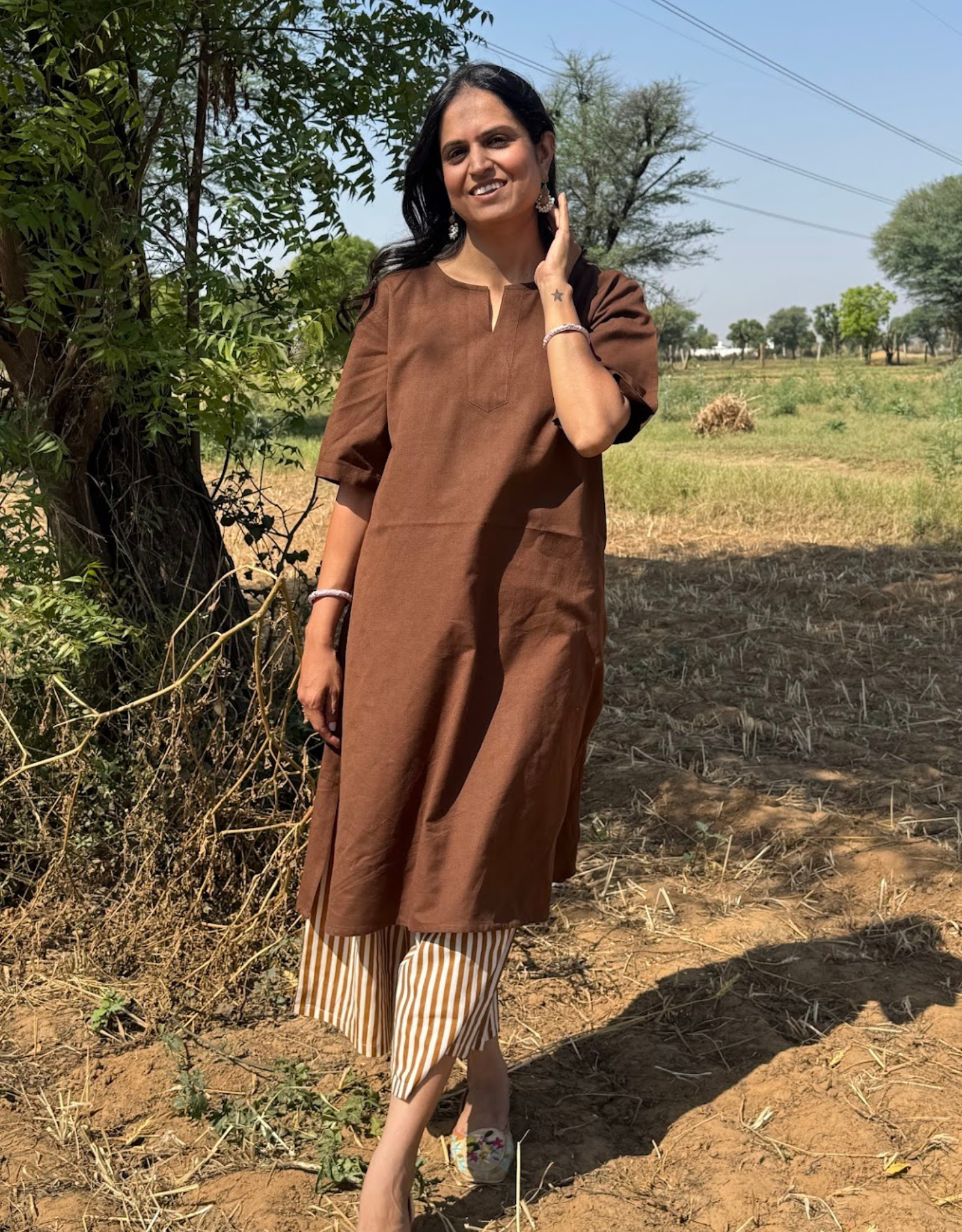 Brown Culotte Cotton Flex Co-Ord Set