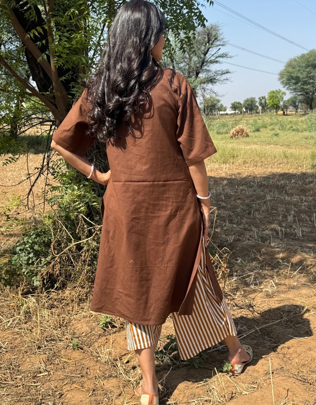 Brown Culotte Cotton Flex Co-Ord Set