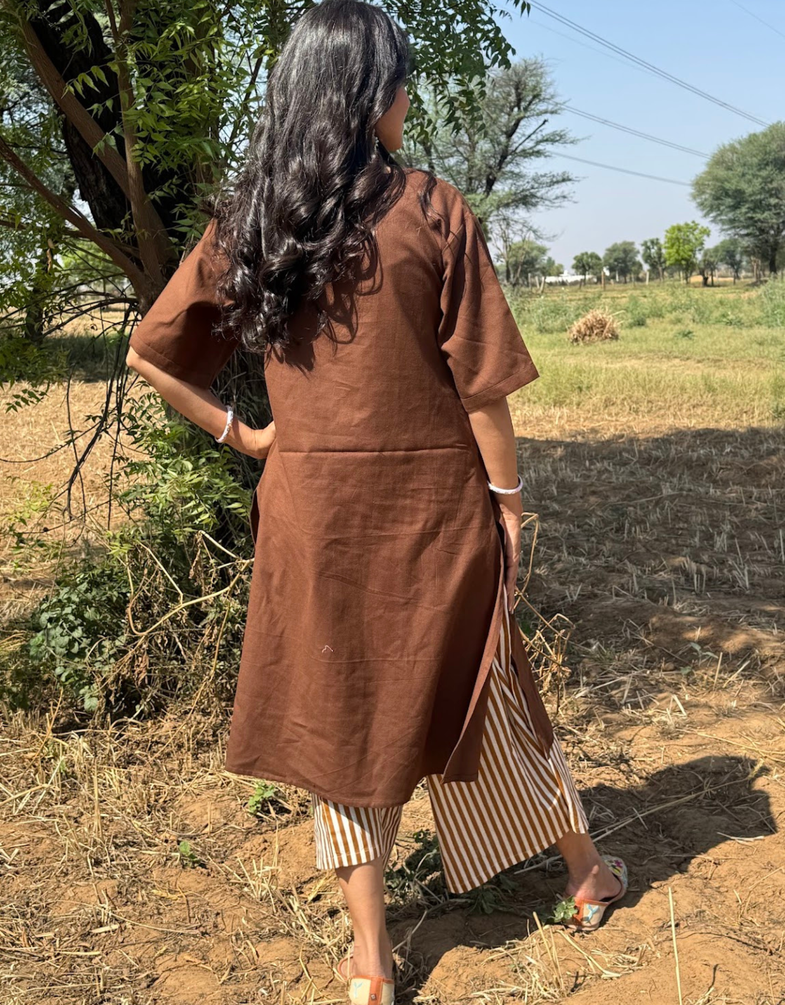 Brown Culotte Cotton Flex Co-Ord Set