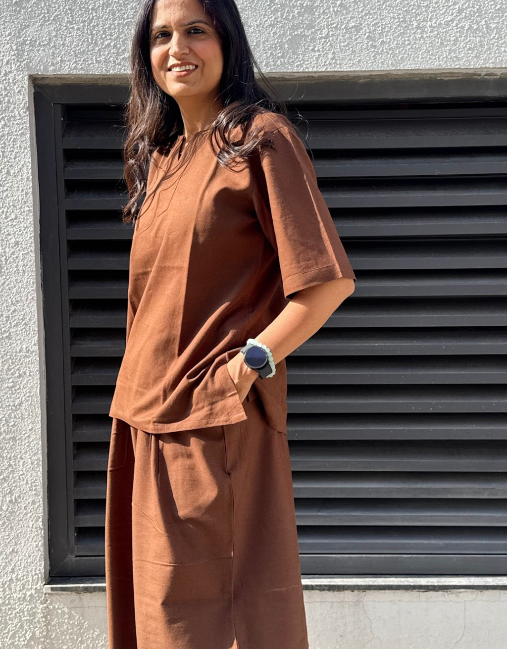 Brown Short Culotte Cotton Flex Co-Ord Set