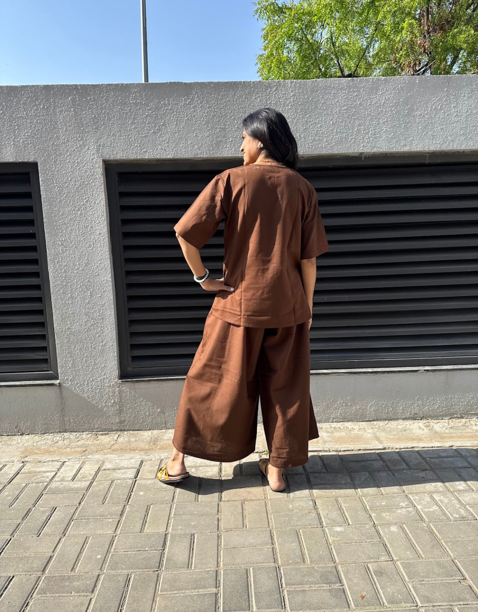 Brown Short Culotte Cotton Flex Co-Ord Set